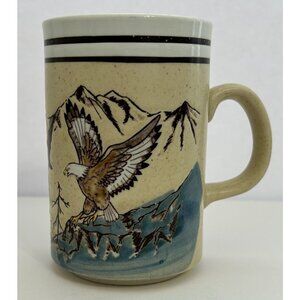 Vintage Otagiri Coffee Cup Mug Eagle Mountain Beige Speckled Patriotic Nature